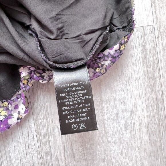 ASTR Purple Floral Ruched Long Sleeve Dress XS - Picture 8 of 8